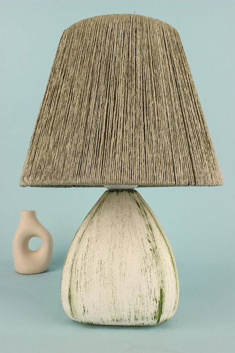Opviq Lámpara de mesa de cerámica verde con tapa de yute YL679 Opviq Lámpara de mesa de cerámica verde con tapa de yute YL679